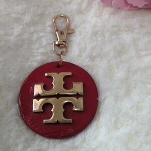 Tory Burch Upcycled Red Circle Logo Keychain Bag Charm with Gold Hardware